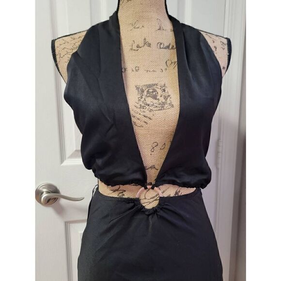 Princess Poly Satin Halter Mini Black Dress 4 - Picture 7 of 8